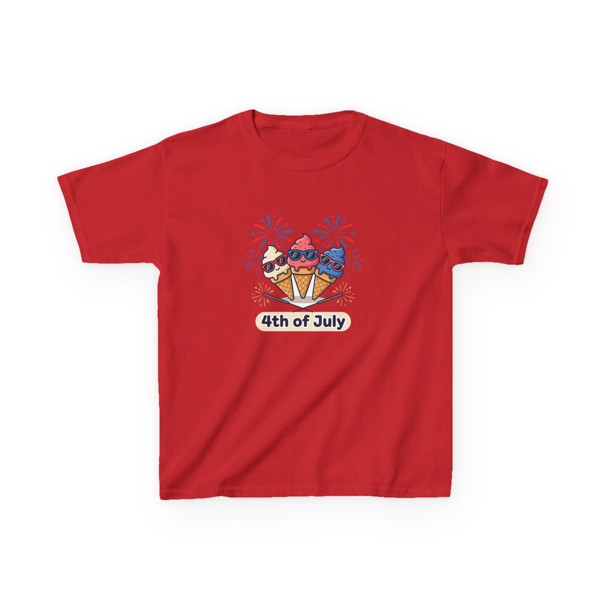 Kids 4th of July Ice Cream Cone T-Shirt — Patriotic Fireworks Summer Tee