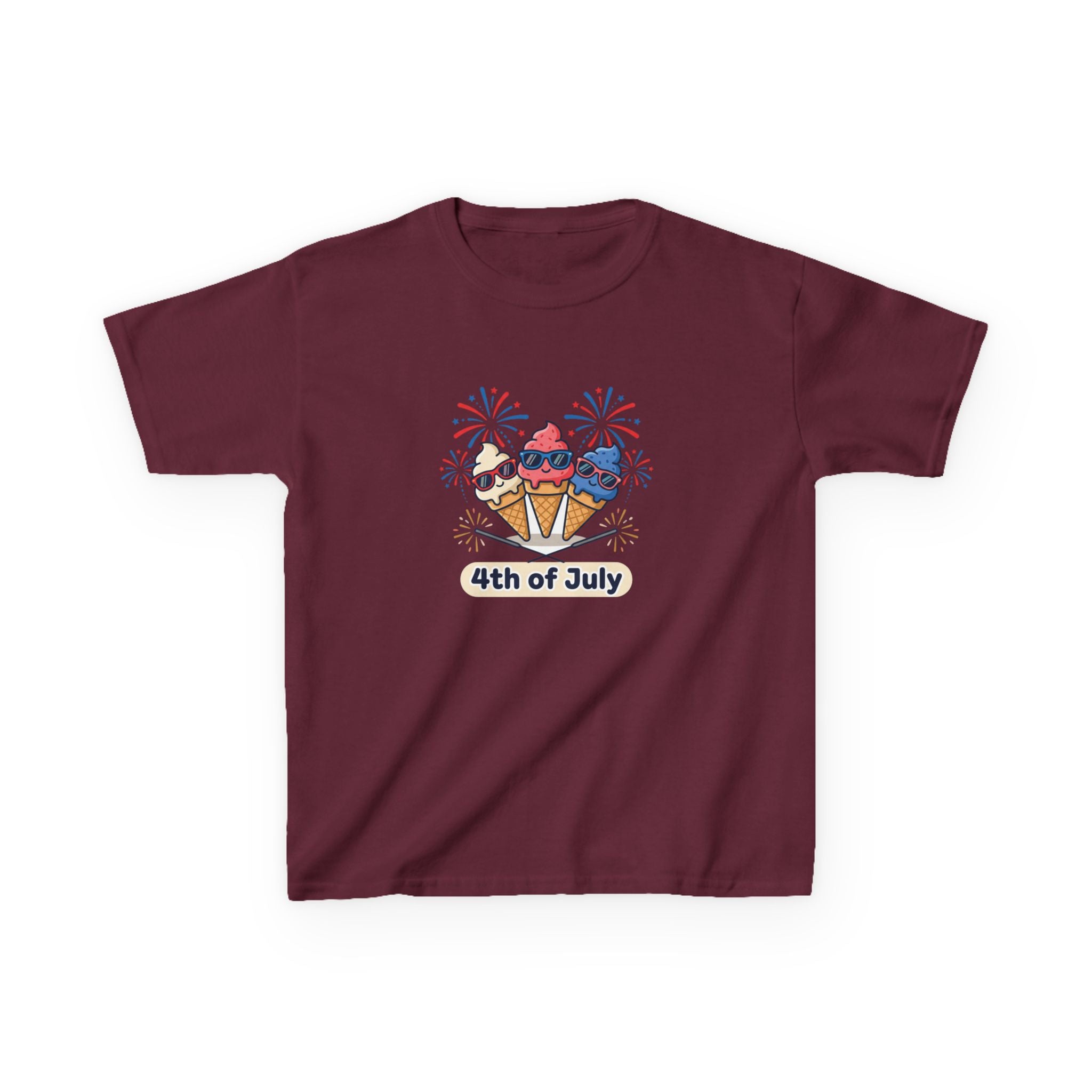 Kids 4th of July Ice Cream Cone T-Shirt — Patriotic Fireworks Summer Tee