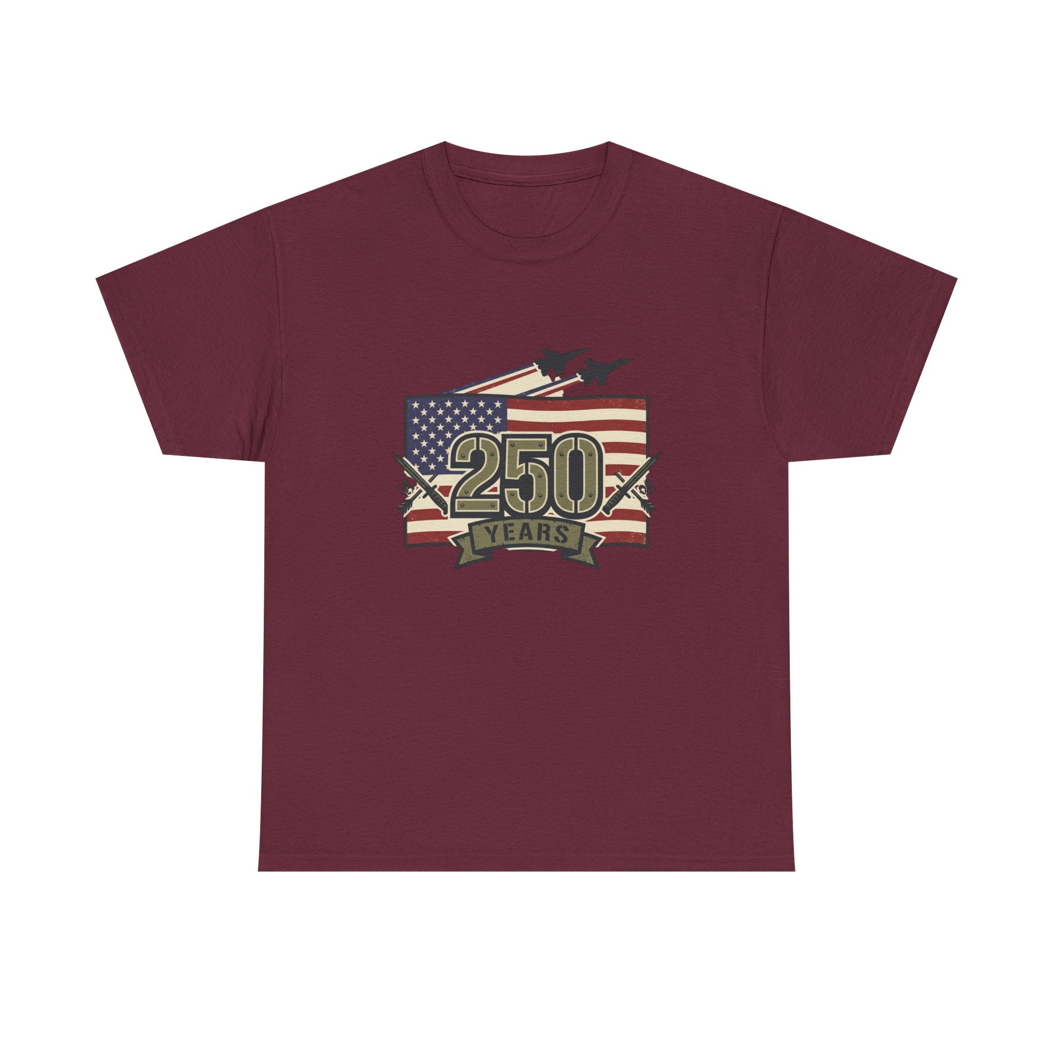 250 Years Patriotic Flag Tee — American Anniversary Military Jet Graphic T-Shirt