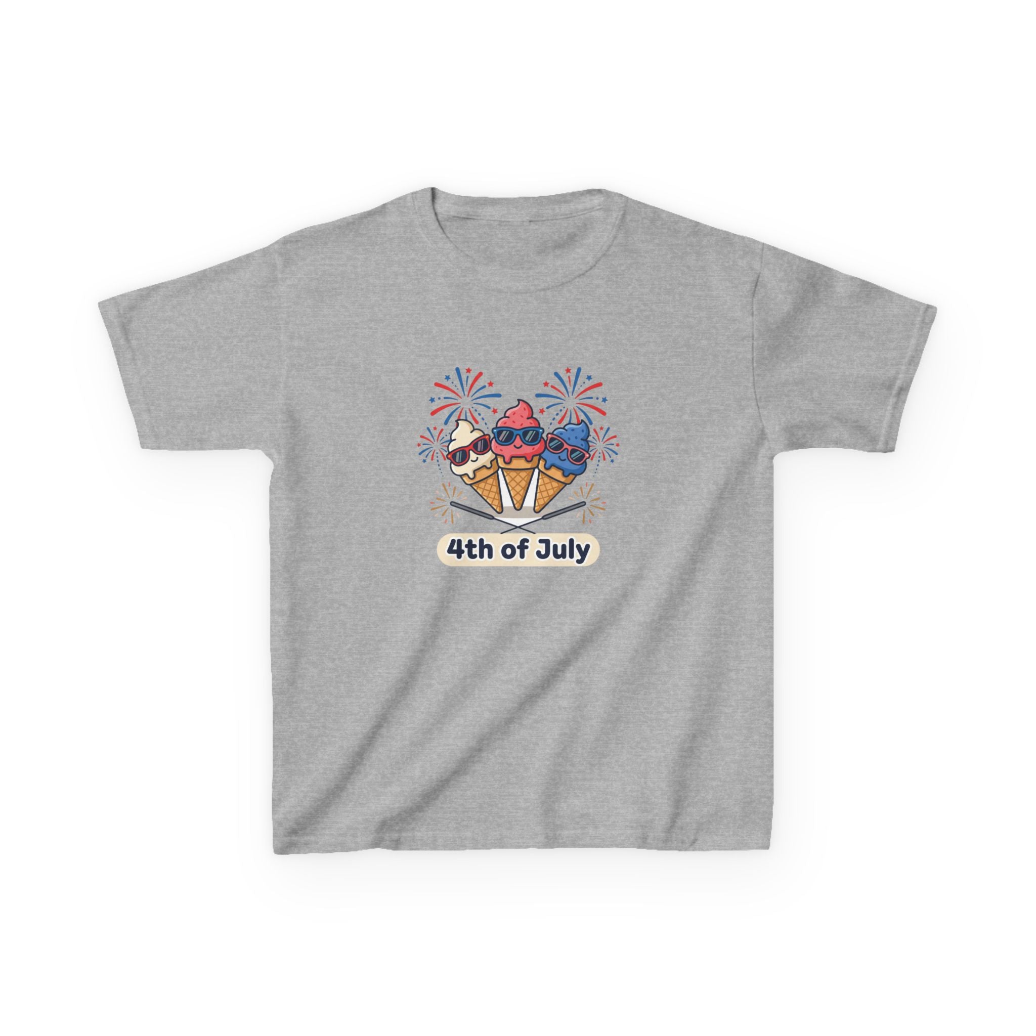 Kids 4th of July Ice Cream Cone T-Shirt — Patriotic Fireworks Summer Tee