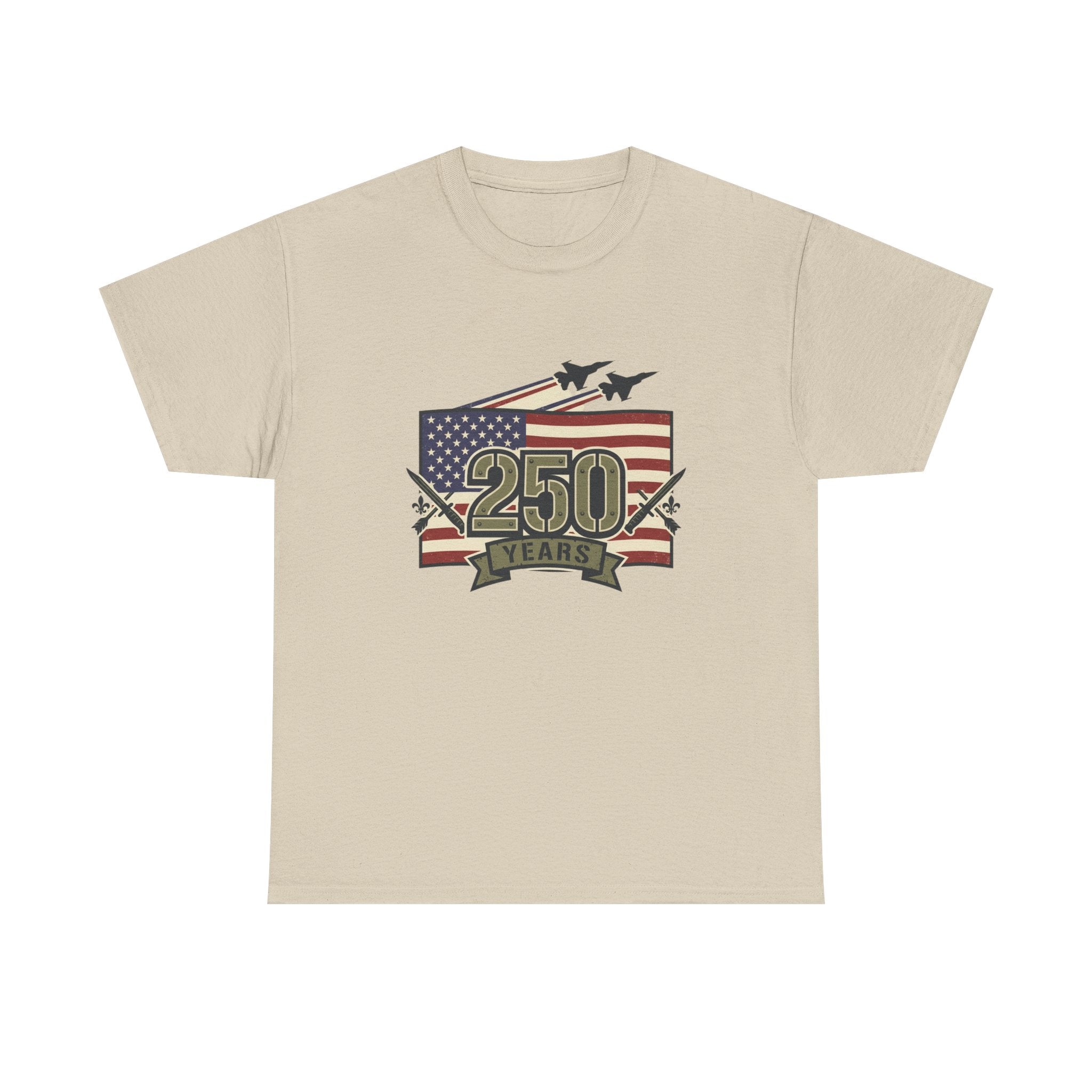 250 Years Patriotic Flag Tee — American Anniversary Military Jet Graphic T-Shirt