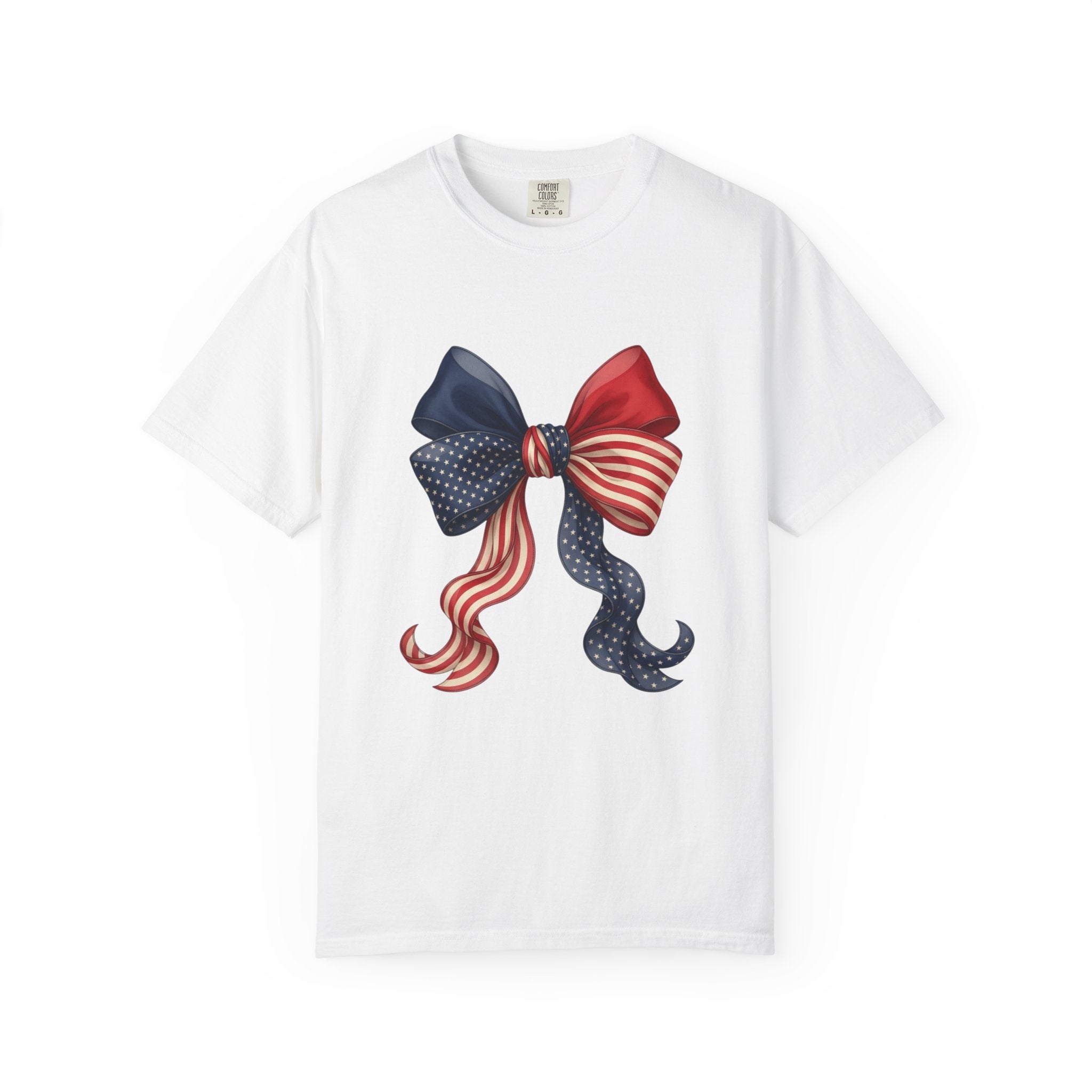 Patriotic Bow T-Shirt — American Flag Red White Blue Fourth of July Tee
