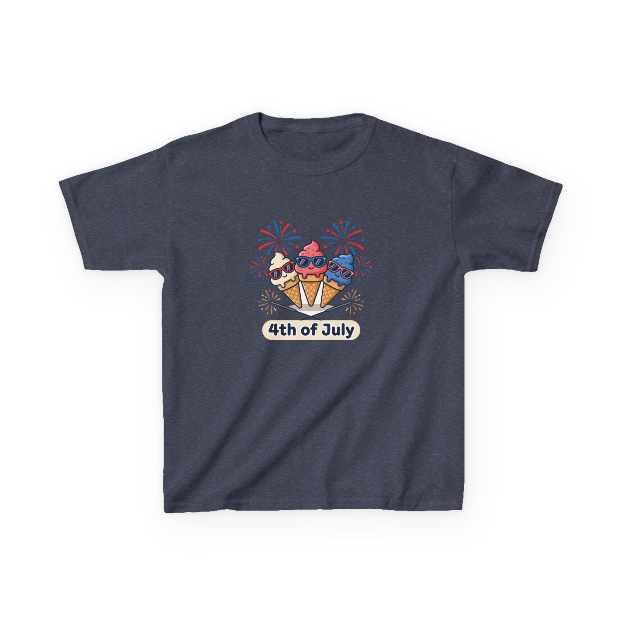 Kids 4th of July Ice Cream Cone T-Shirt — Patriotic Fireworks Summer Tee
