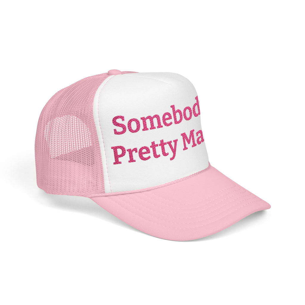 Somebody's Pretty Mama Trucker Hat — Pink Foam Mesh Cap for Moms