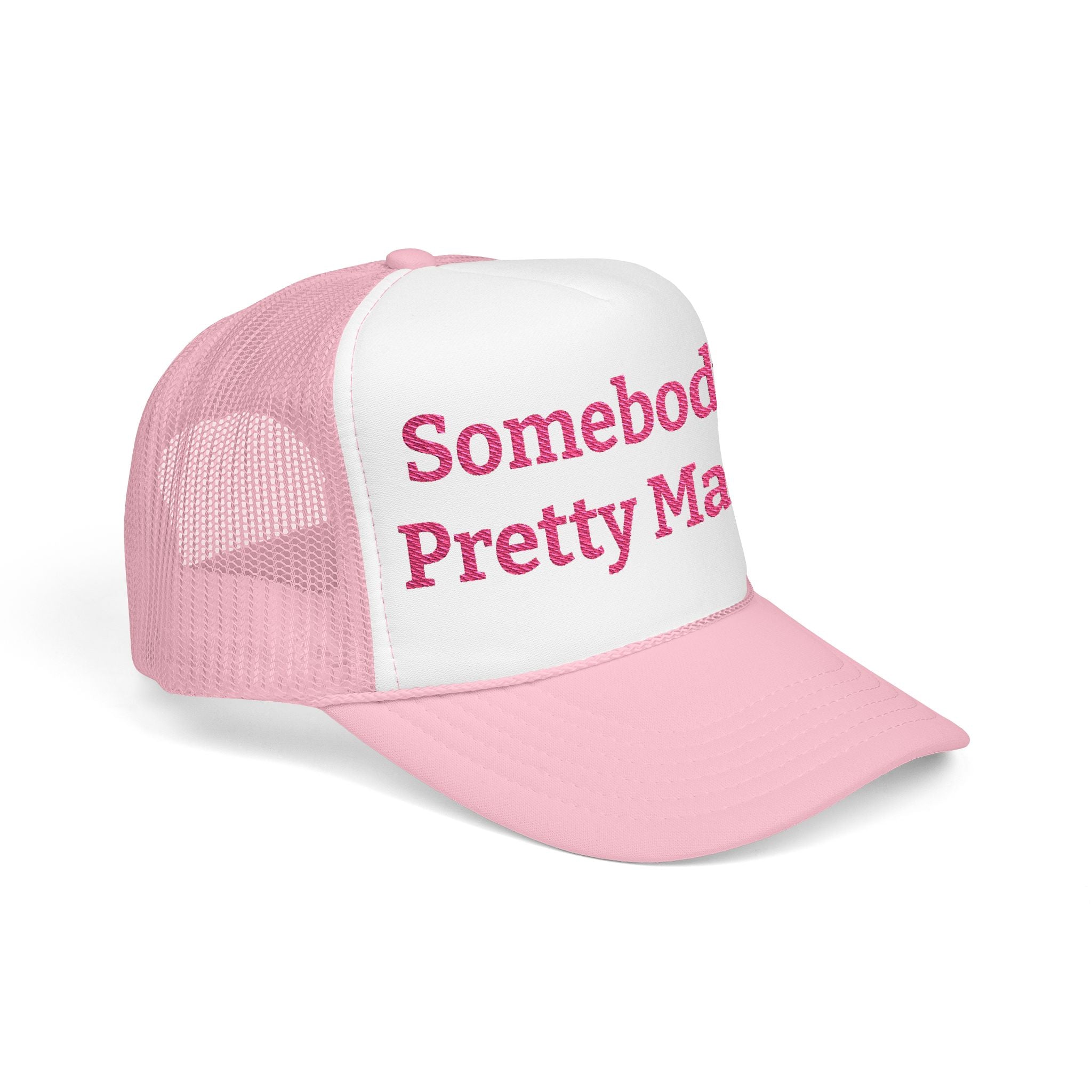 Somebody's Pretty Mama Trucker Hat — Pink Foam Mesh Cap for Moms