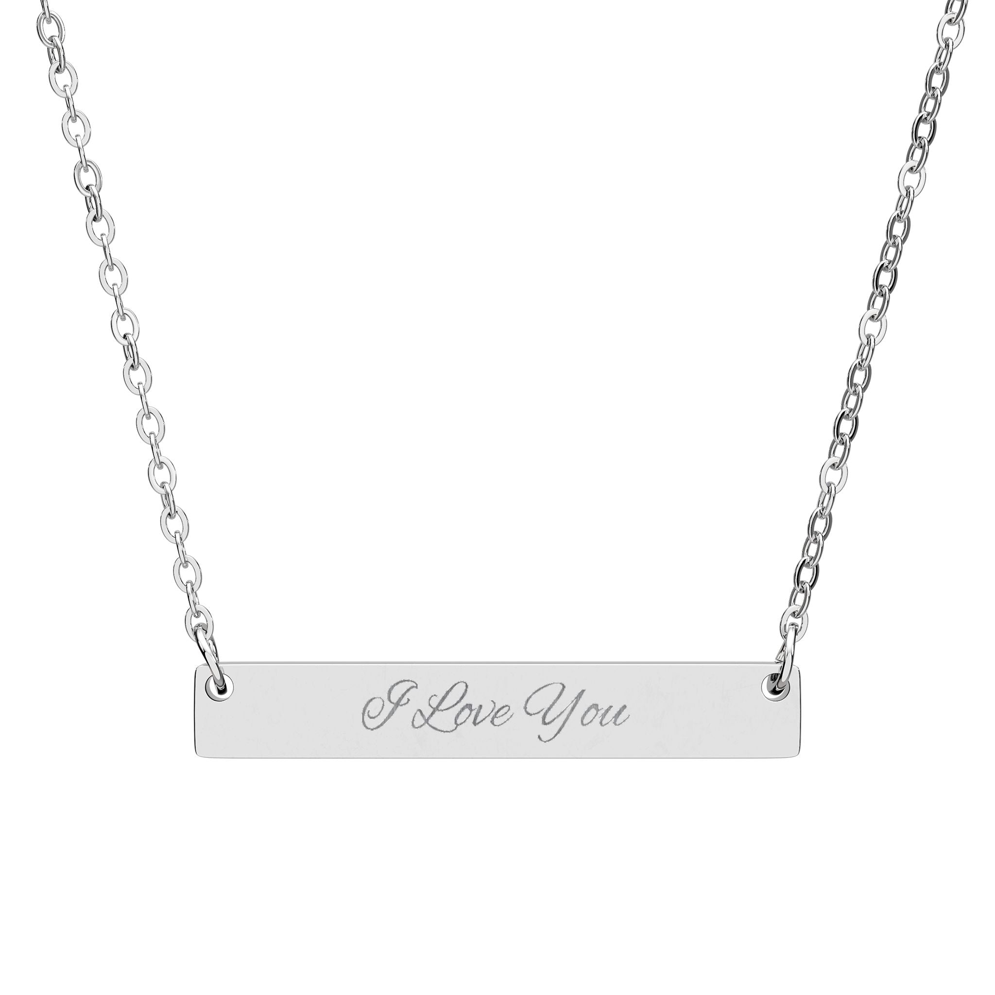 Engraved Horizontal Bar Necklace — I Love You Pendant (Silver or Black)