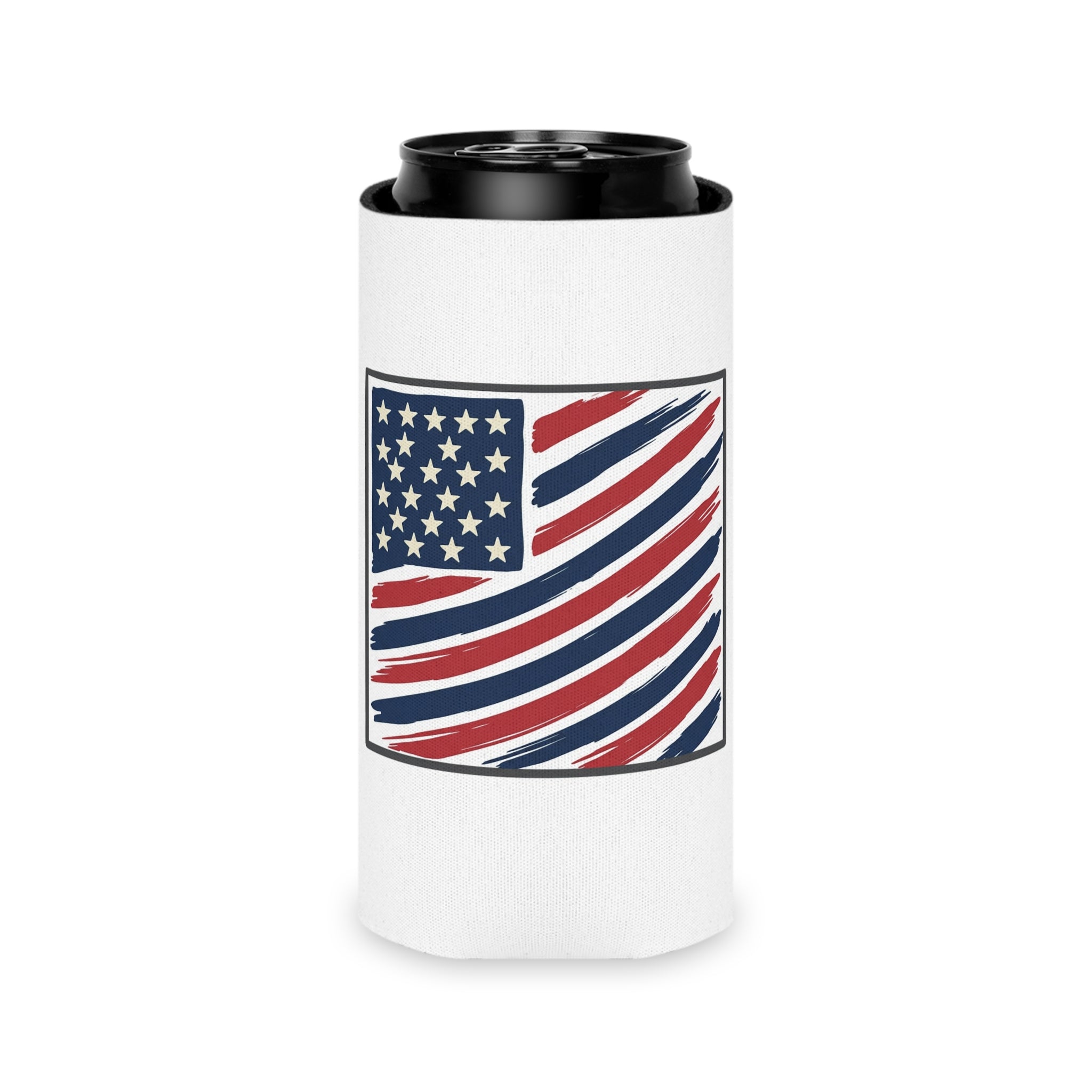 American Flag Can Cooler — Patriotic Red White Blue Drink Koozie