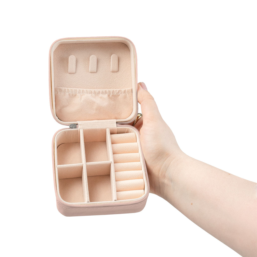 Compact Jewelry Travel Case — Portable Ring & Earring Organizer (Pink)