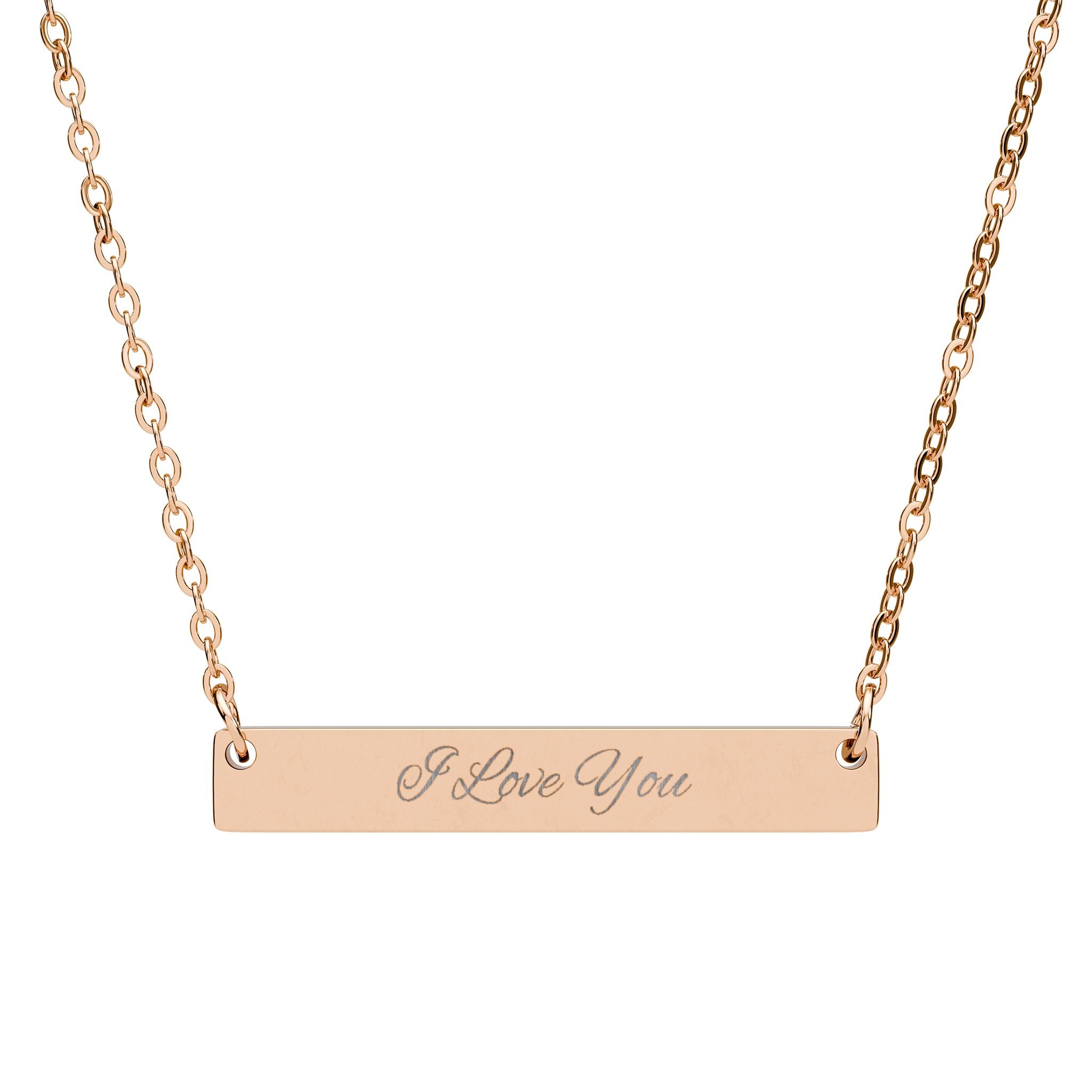 Engraved Horizontal Bar Necklace — I Love You Pendant (Silver or Black)