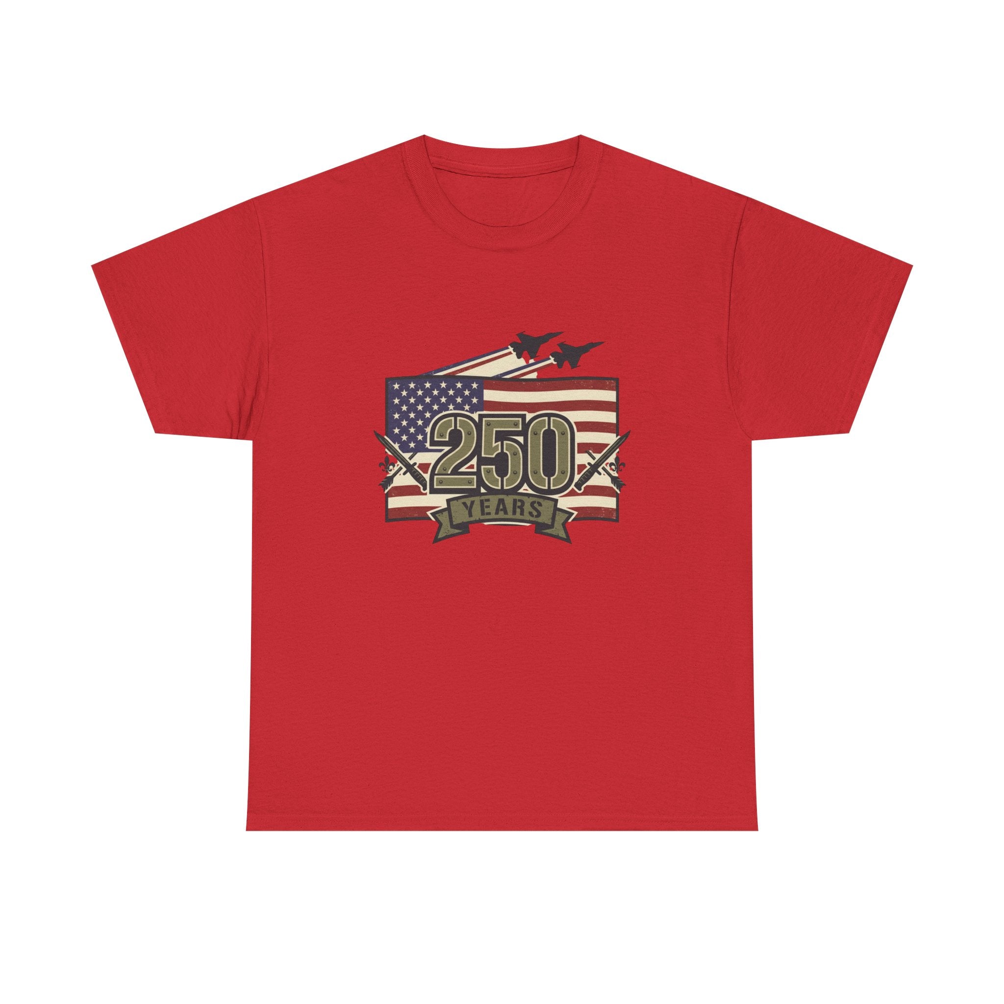 250 Years Patriotic Flag Tee — American Anniversary Military Jet Graphic T-Shirt