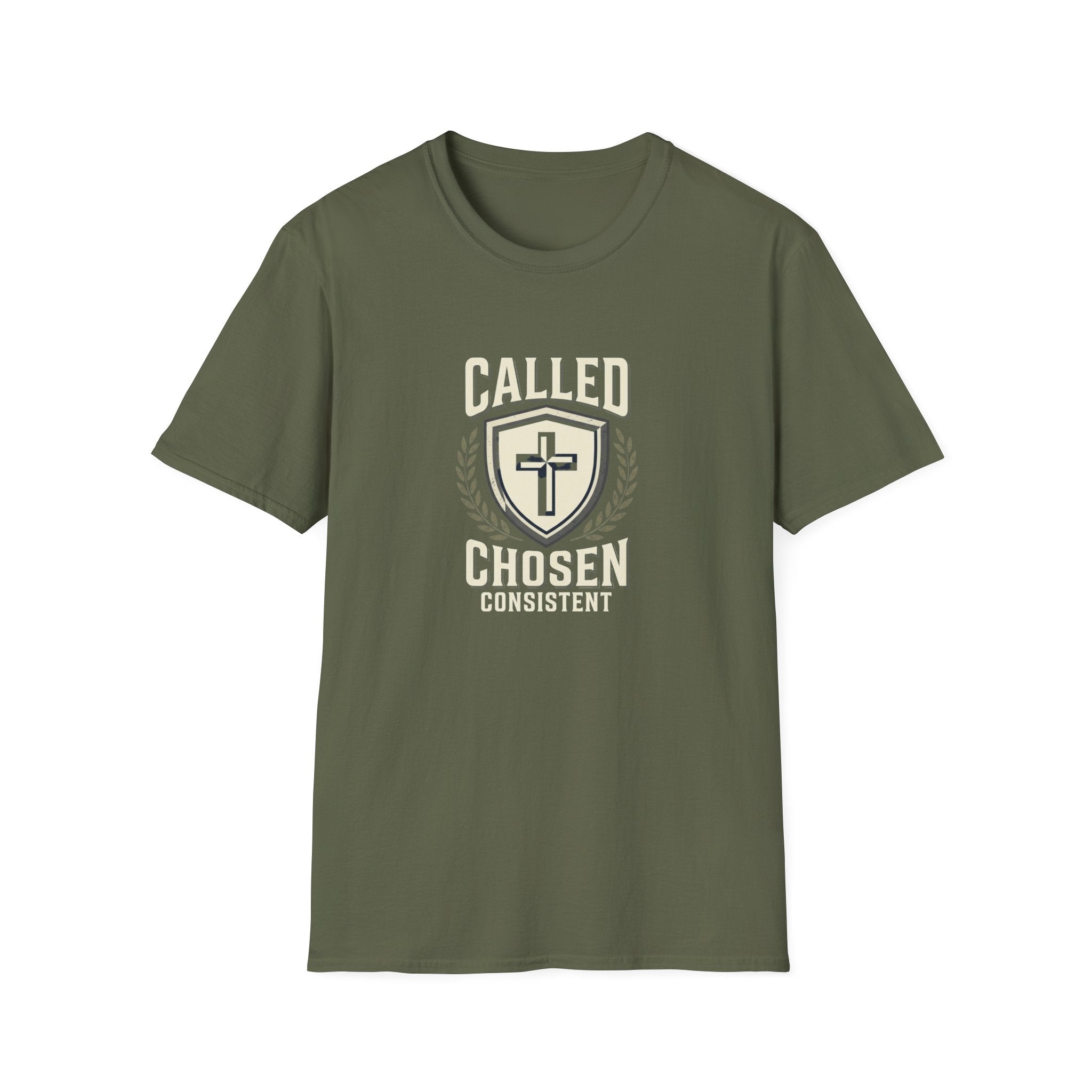 Called, Chosen, Consistent Christian T-Shirt — Shield & Cross Faith Tee
