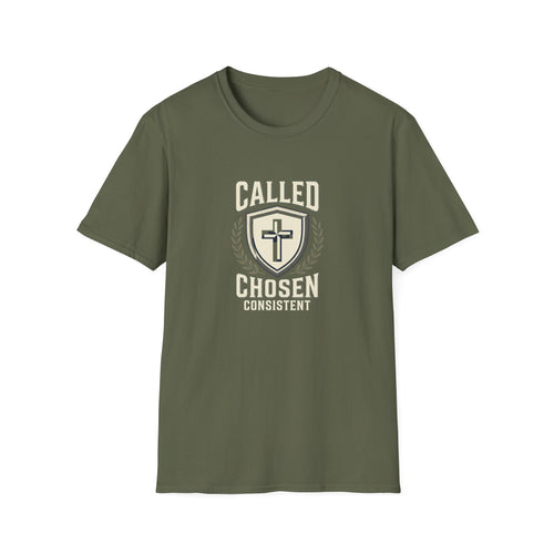 Called, Chosen, Consistent Christian T-Shirt — Shield & Cross Faith Tee