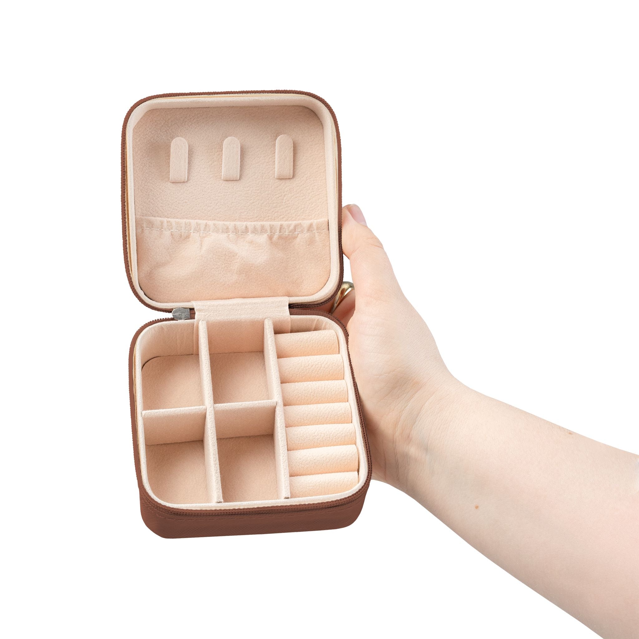 Compact Jewelry Travel Case — Portable Ring & Earring Organizer (Pink)