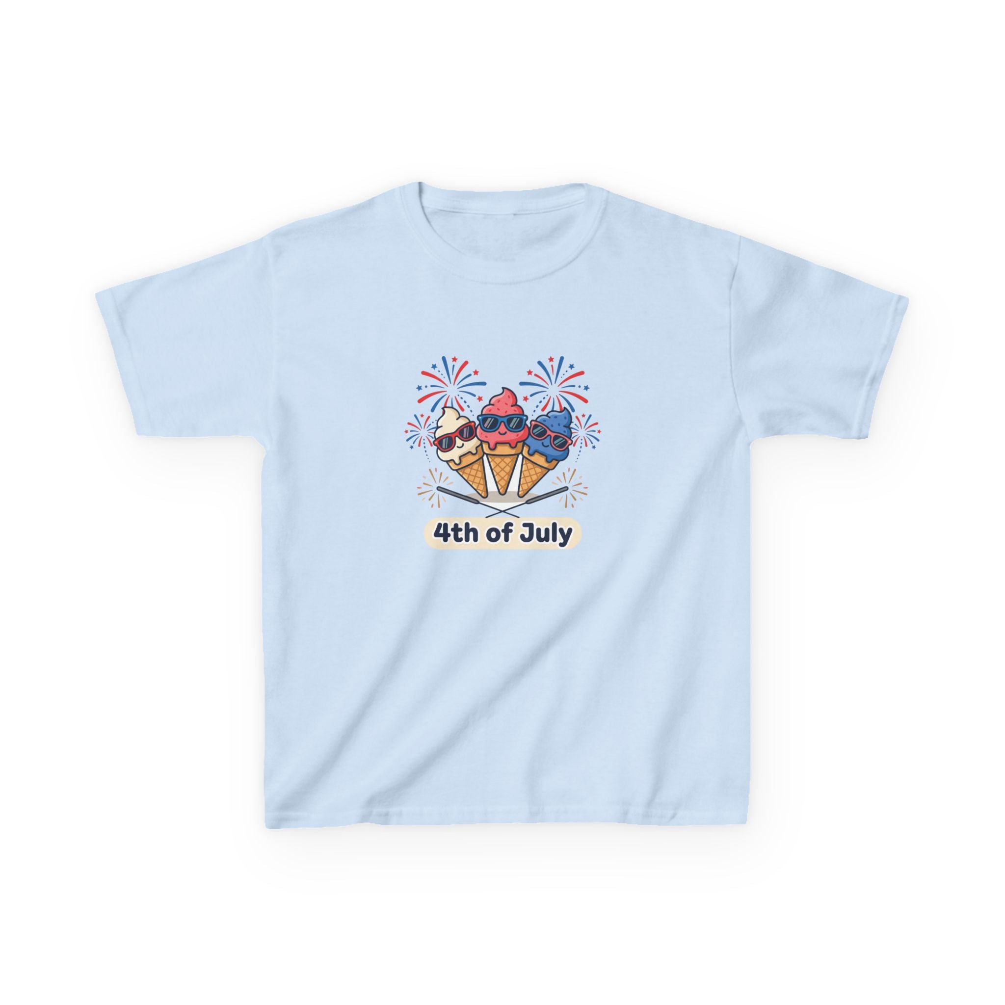 Kids 4th of July Ice Cream Cone T-Shirt — Patriotic Fireworks Summer Tee