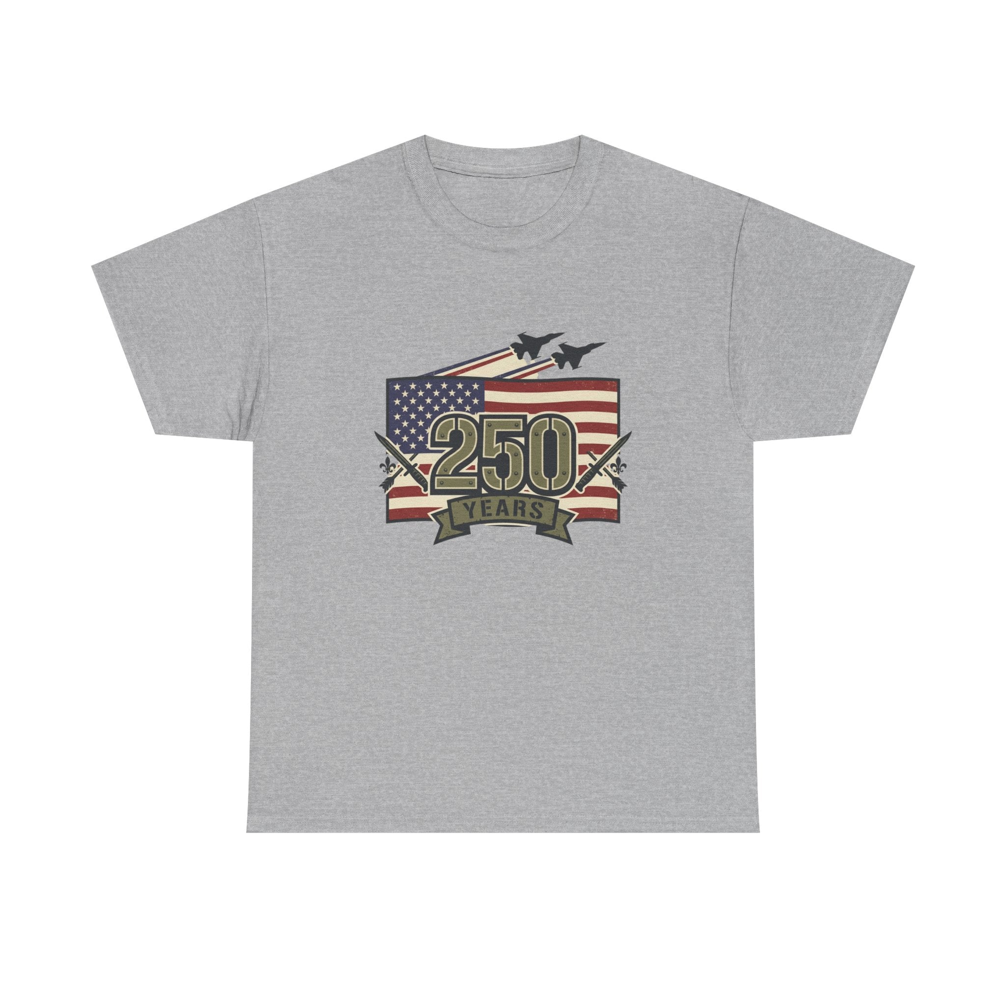 250 Years Patriotic Flag Tee — American Anniversary Military Jet Graphic T-Shirt