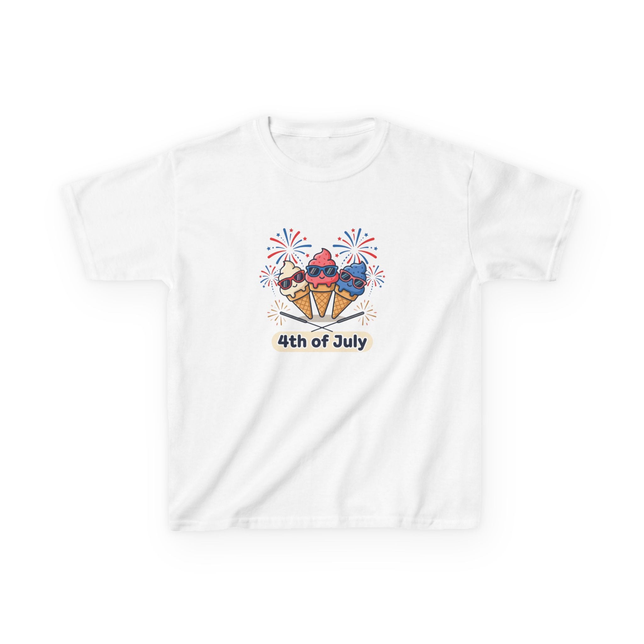 Kids 4th of July Ice Cream Cone T-Shirt — Patriotic Fireworks Summer Tee
