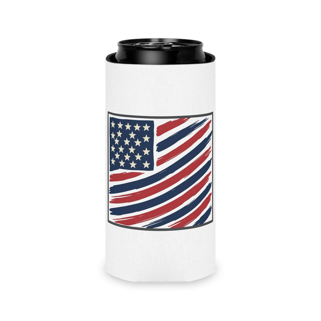 American Flag Can Cooler — Patriotic Red White Blue Drink Koozie
