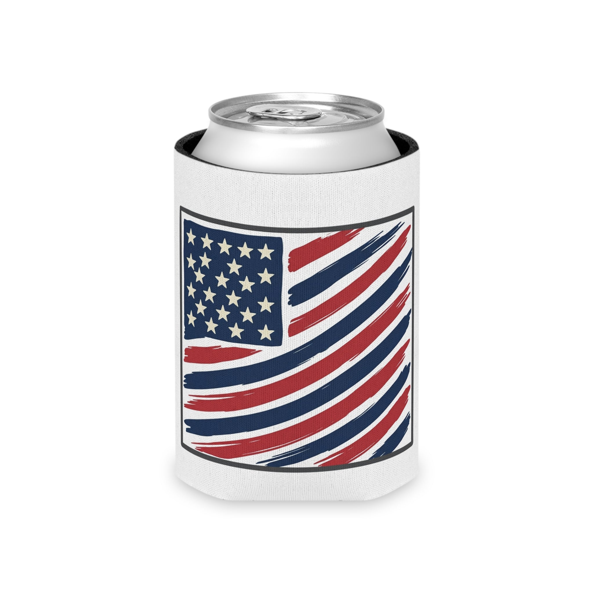 American Flag Can Cooler — Patriotic Red White Blue Drink Koozie