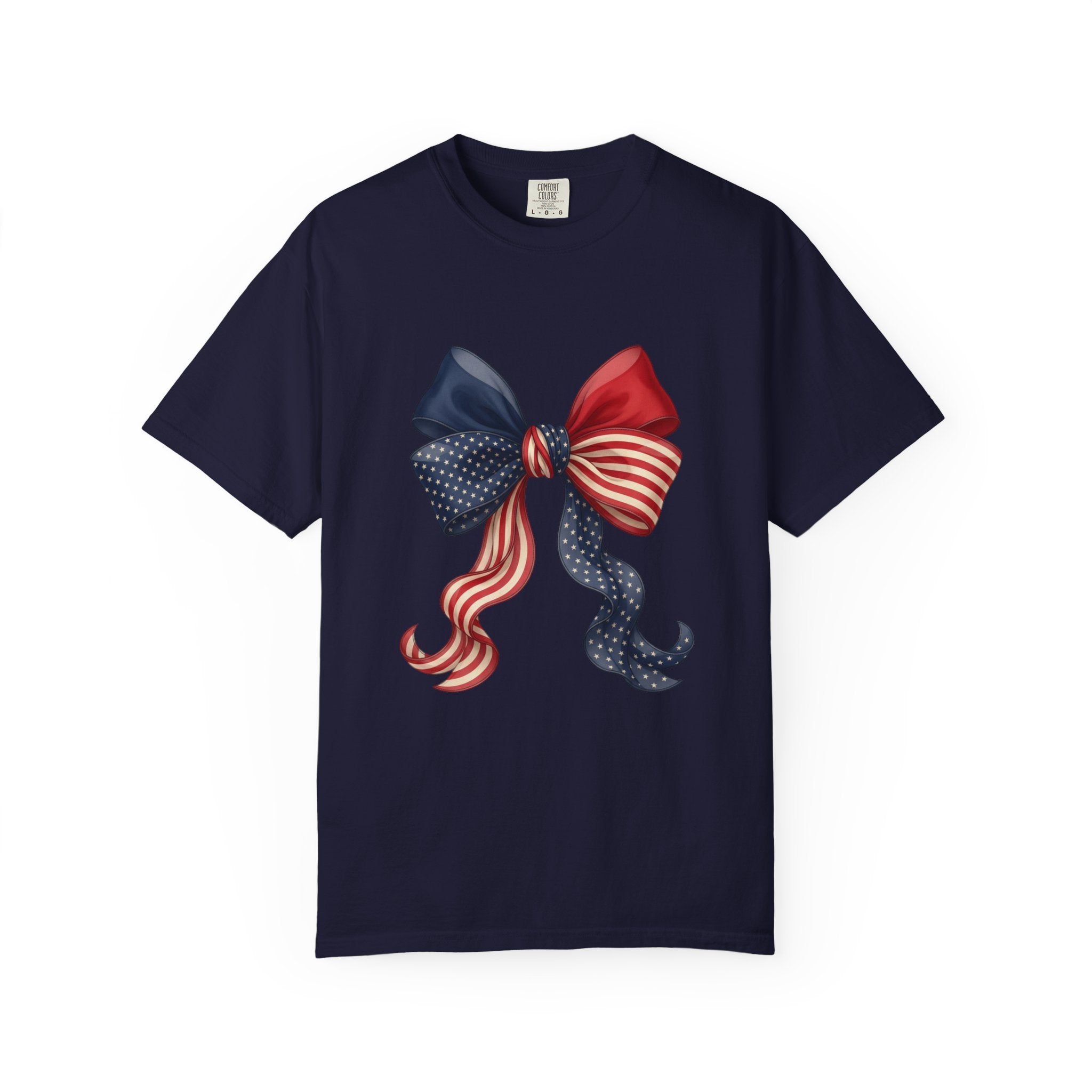 Patriotic Bow T-Shirt — American Flag Red White Blue Fourth of July Tee