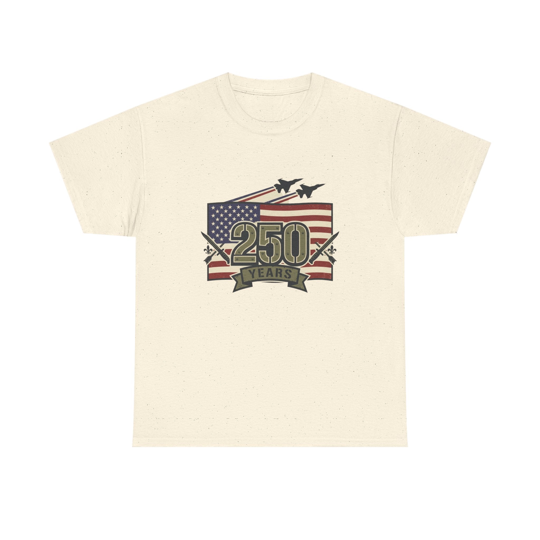 250 Years Patriotic Flag Tee — American Anniversary Military Jet Graphic T-Shirt