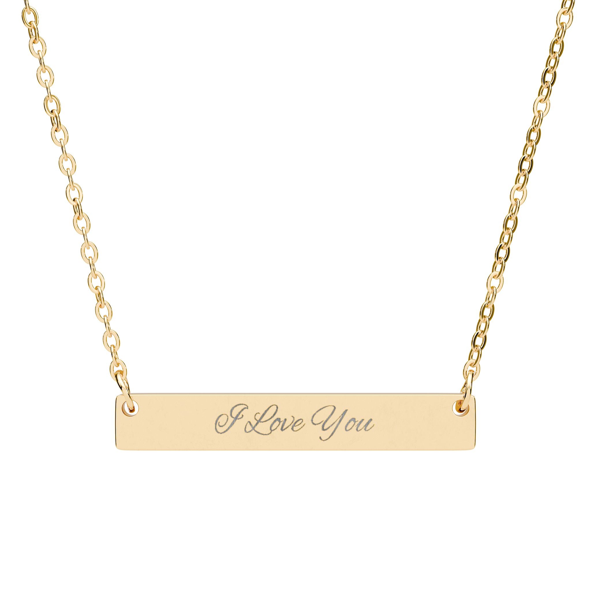 Engraved Horizontal Bar Necklace — I Love You Pendant (Silver or Black)